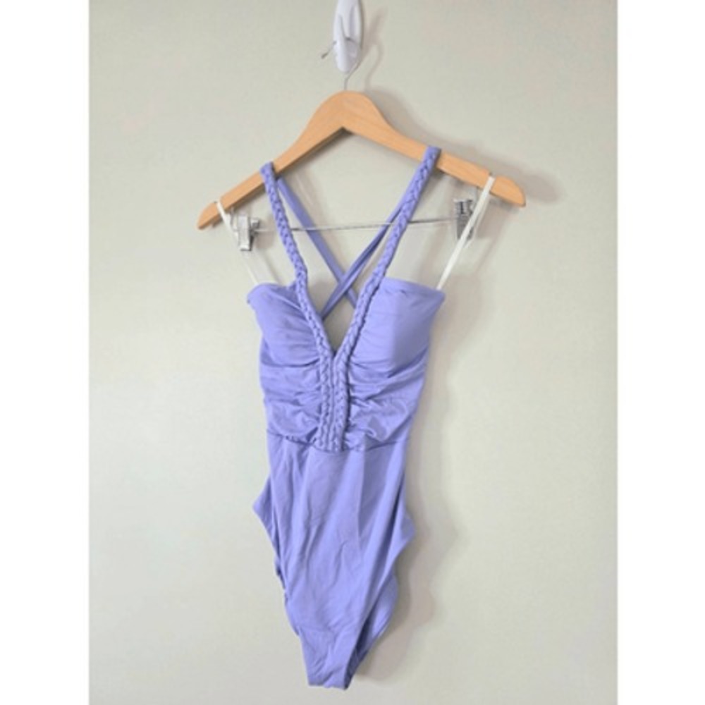 Soluna Swim Braided Maillot One Piece Swimsuit Periwinkle Blue Size Small NEW - Picture 4 of 9